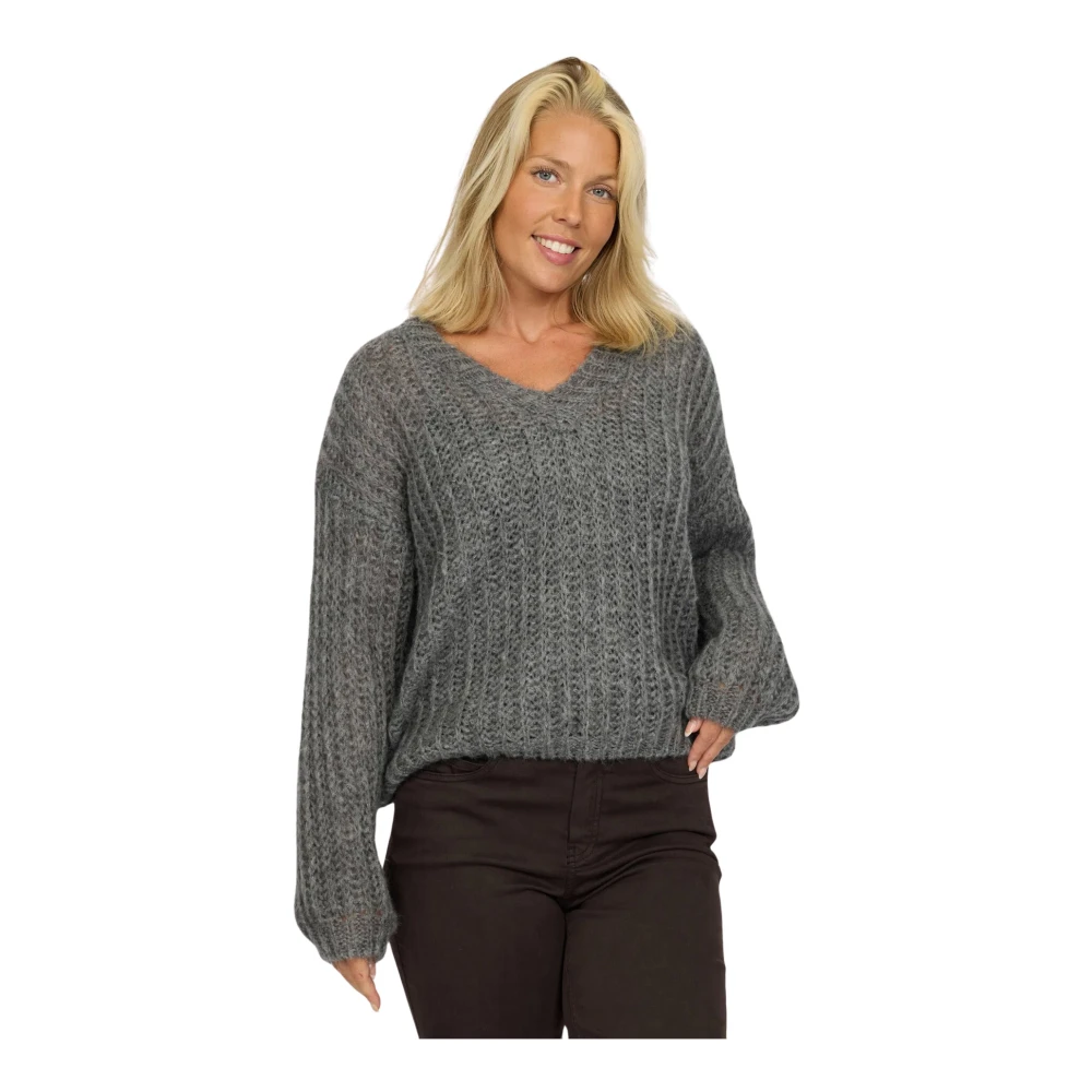 2-Biz Donkergrijze Gebreide Trui Bibi.Au24 Stijl Gray Dames