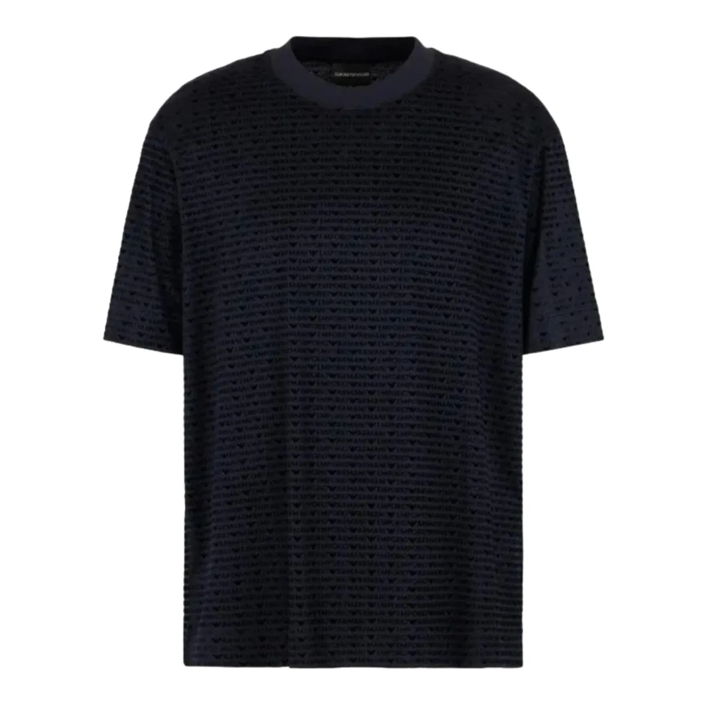 Emporio Armani Blauwe Lyocell Logo T-Shirt Korte Mouw Blue Heren