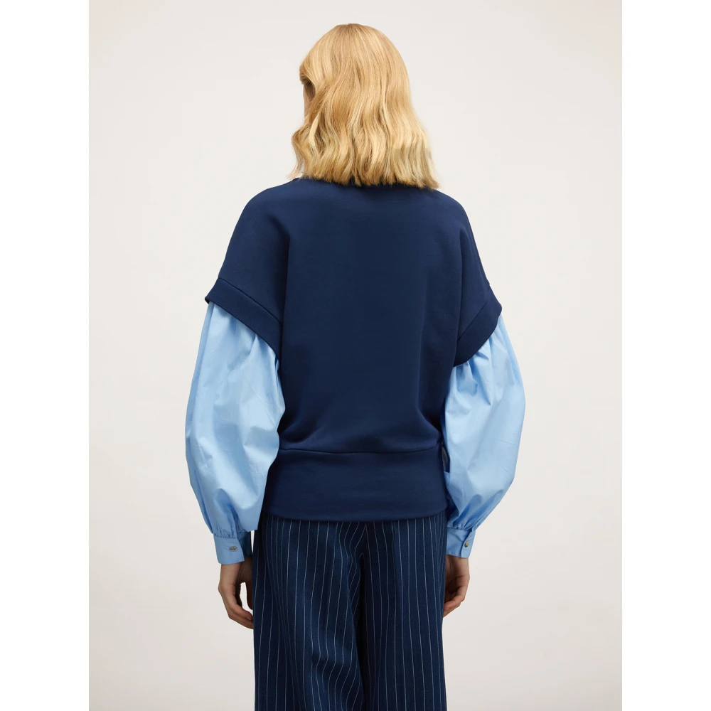 Motivi Ballonmouw Combi Sweatshirt Blue Dames