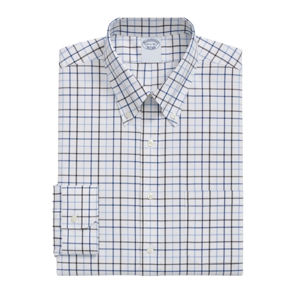 Brooks Brothers Regular Fit Stretch Katoenen Overhemd met Knoop-Down Kraag Blue Heren