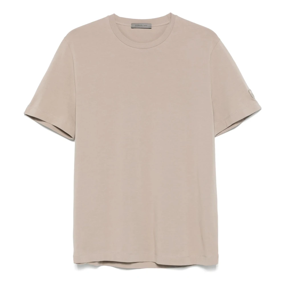 Corneliani Stretch Katoen Logo T-shirt Beige Heren