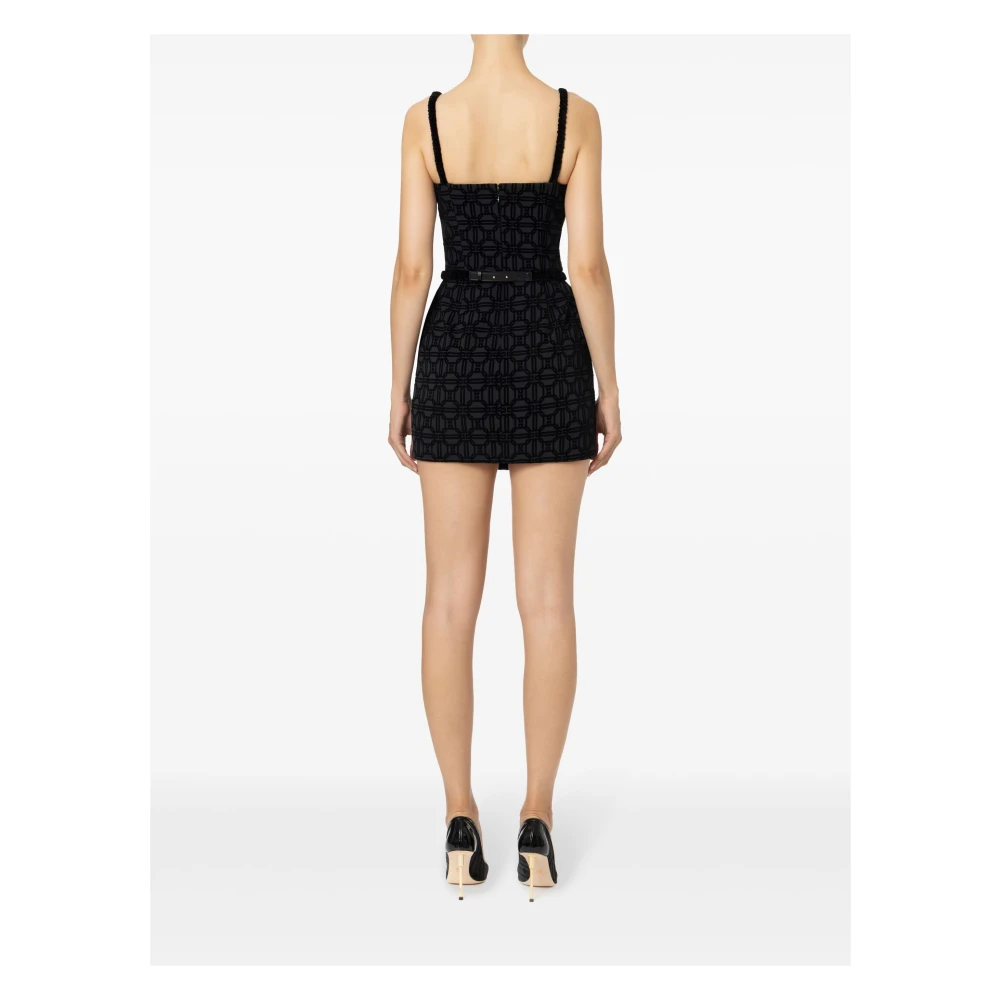 Elisabetta Franchi Jurk met Flock Print en Fluweel Details Black Dames