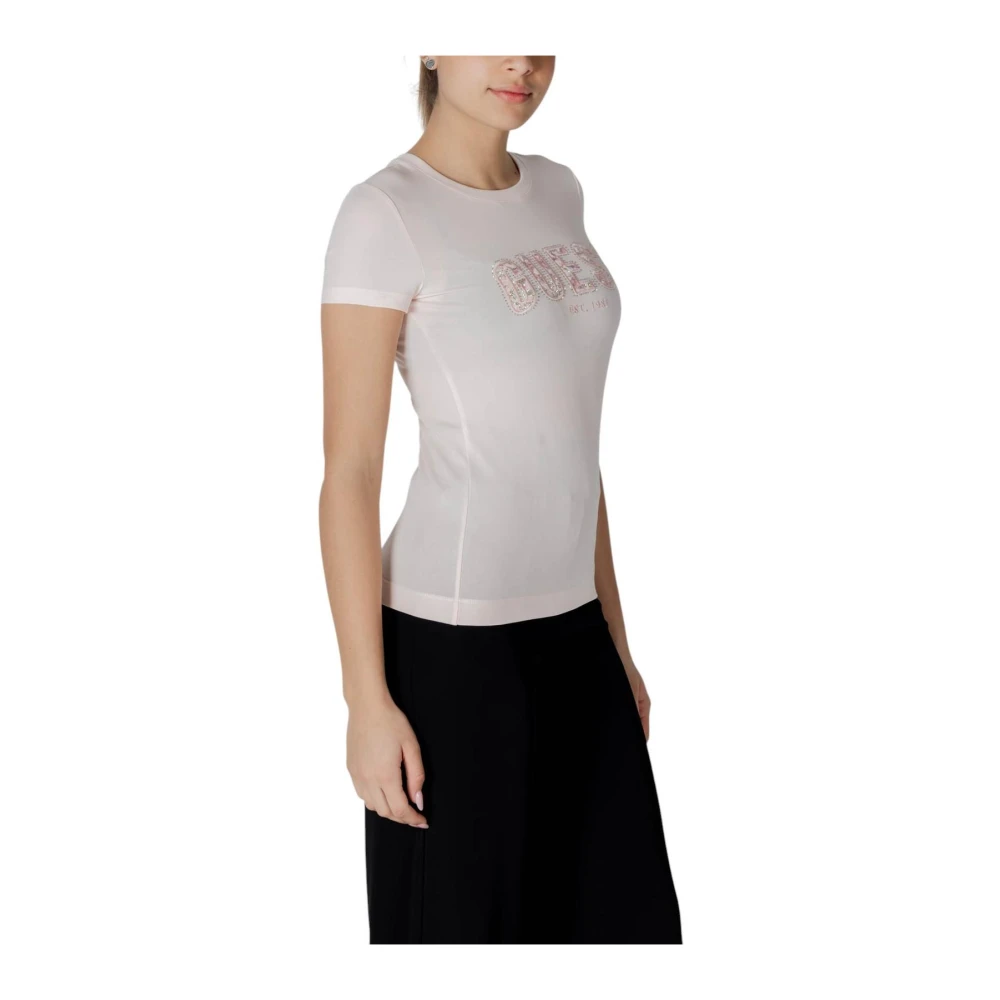 Guess Roze Ronde Hals T-Shirt White Dames