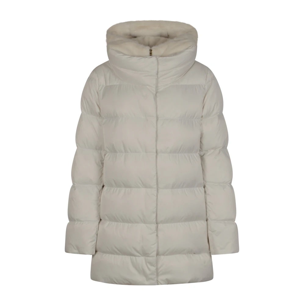 Herno Women's White Winter Jackets, Xl, A-Shape Jacket In Satin And Lady Alternative Fur
