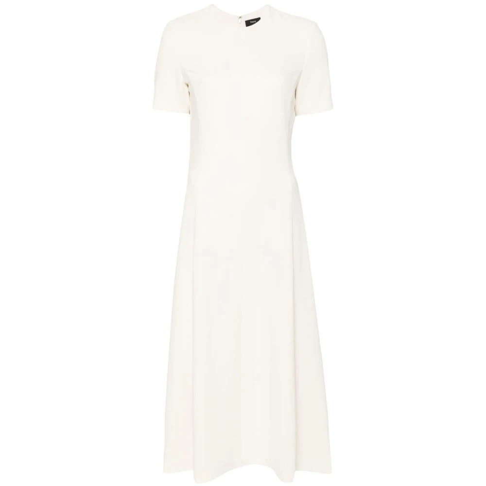 Theory Flare Midi Jurk met Crepe Textuur White Dames