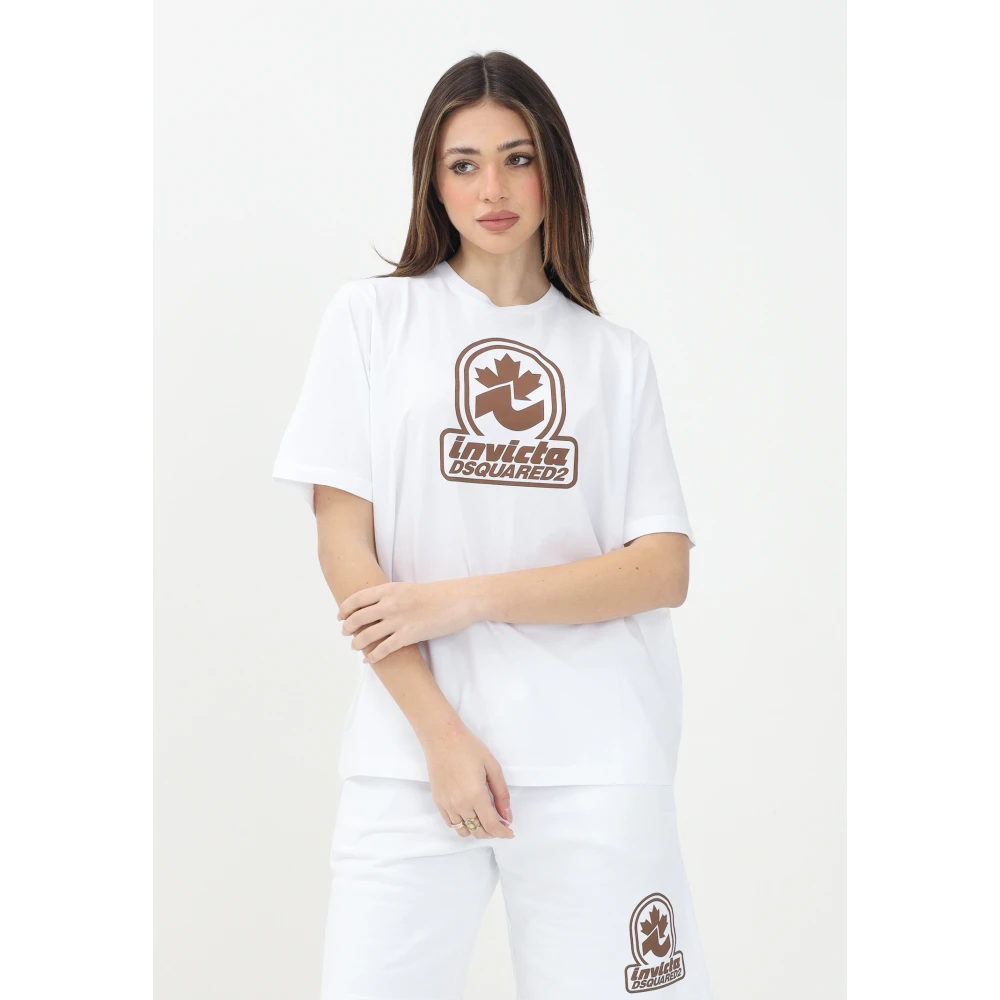 Dsquared2 Wit T-shirt met Oversized Logo Print White Dames