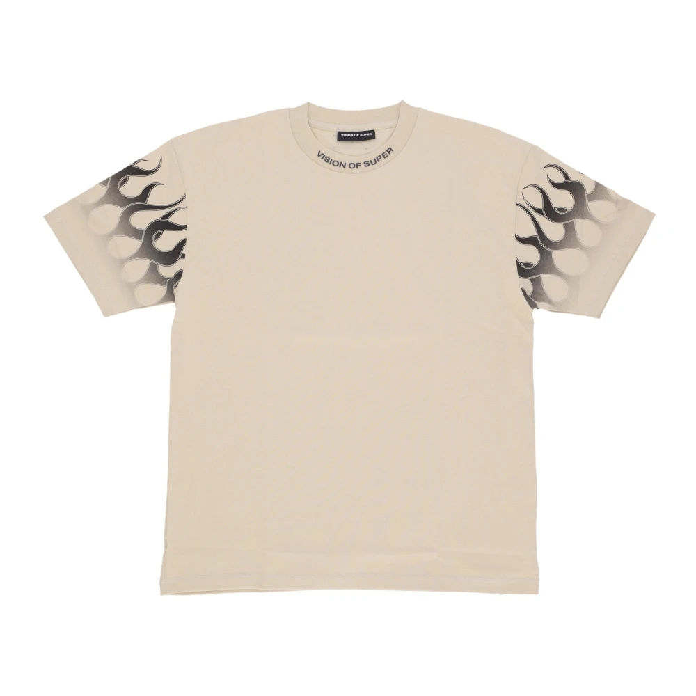 Vision Of Super Men's Beige T-Shirts, Xl, Flames Tee T-Shirt
