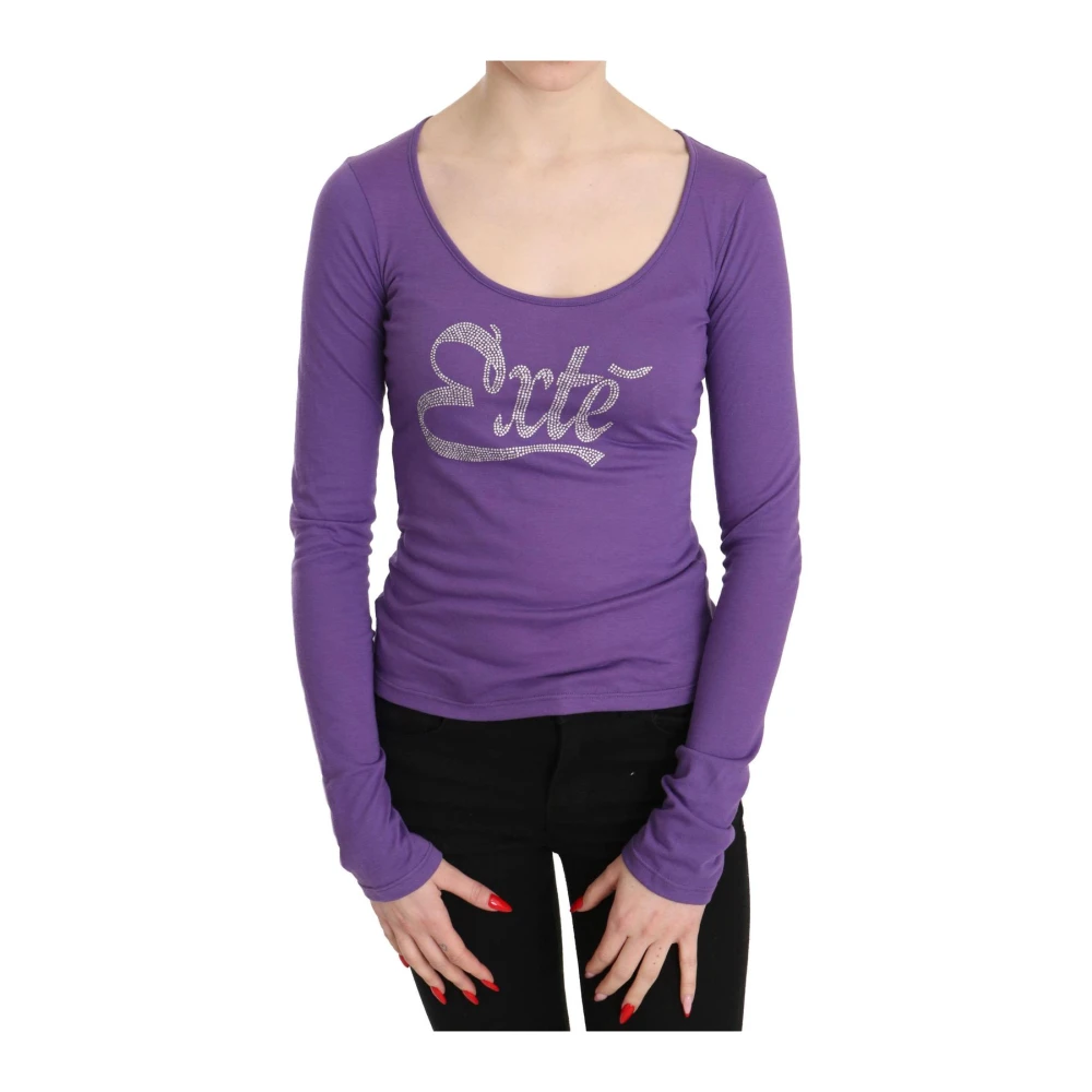 Exte Purple Long Sleeve T-Shirts, Female, S, Crystal Embellished Long Sleeve Top