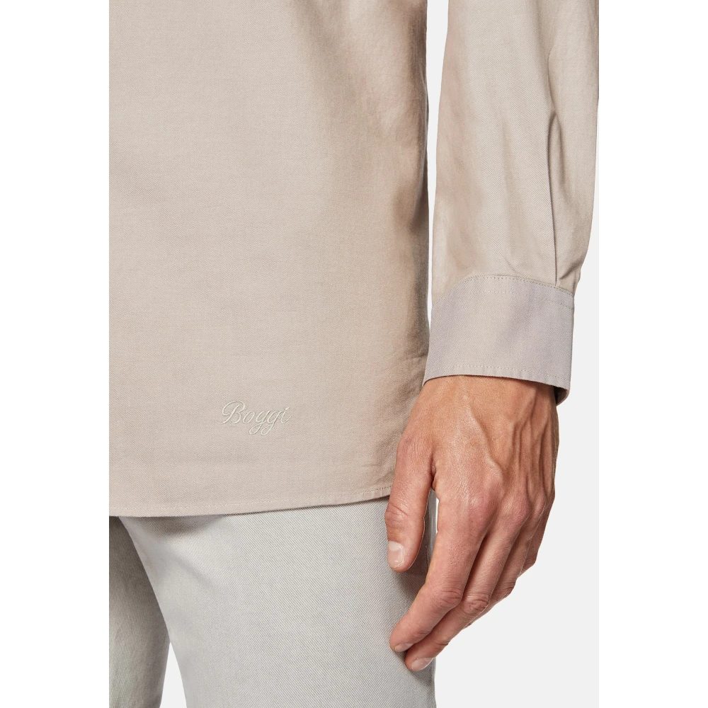 Boggi Milano Regular Fit Katoenen Overhemd Beige Heren