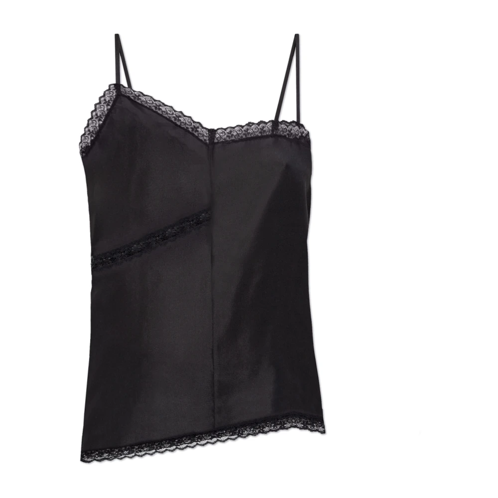 Mm6 Maison Margiela Women's Black Sleeveless Tops, Xs, Silk Camisole Top