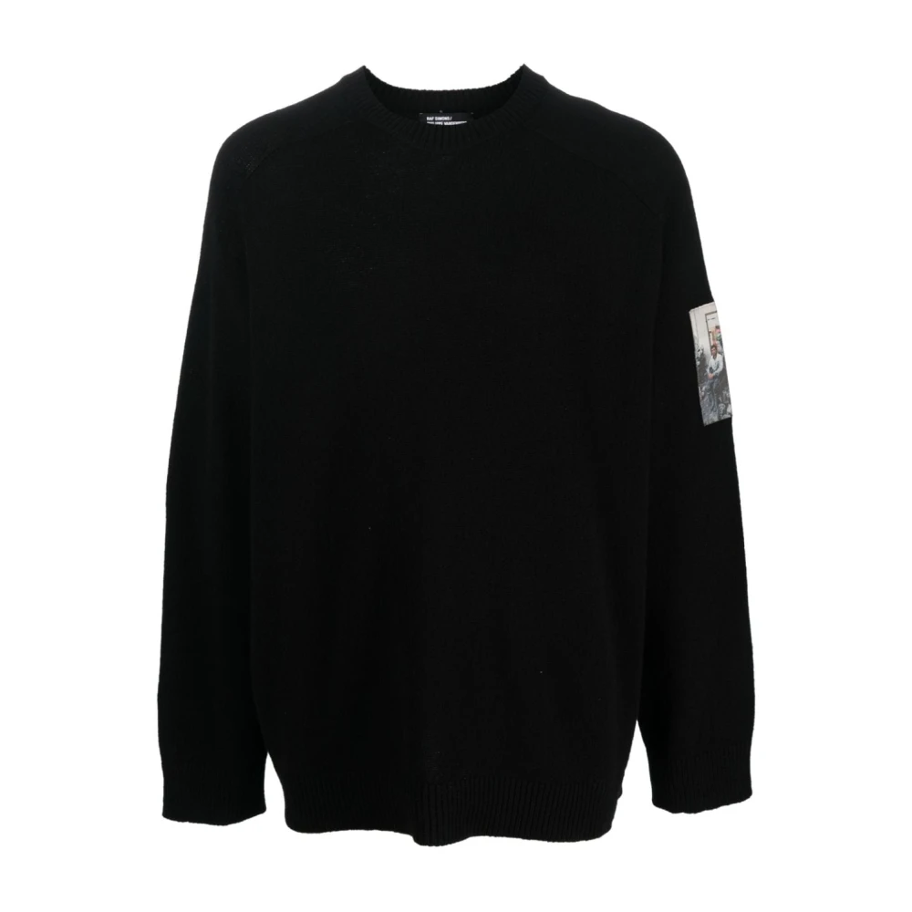 Raf Simons Zwarte trui van maagdelijke wol met patchdetail Black Heren