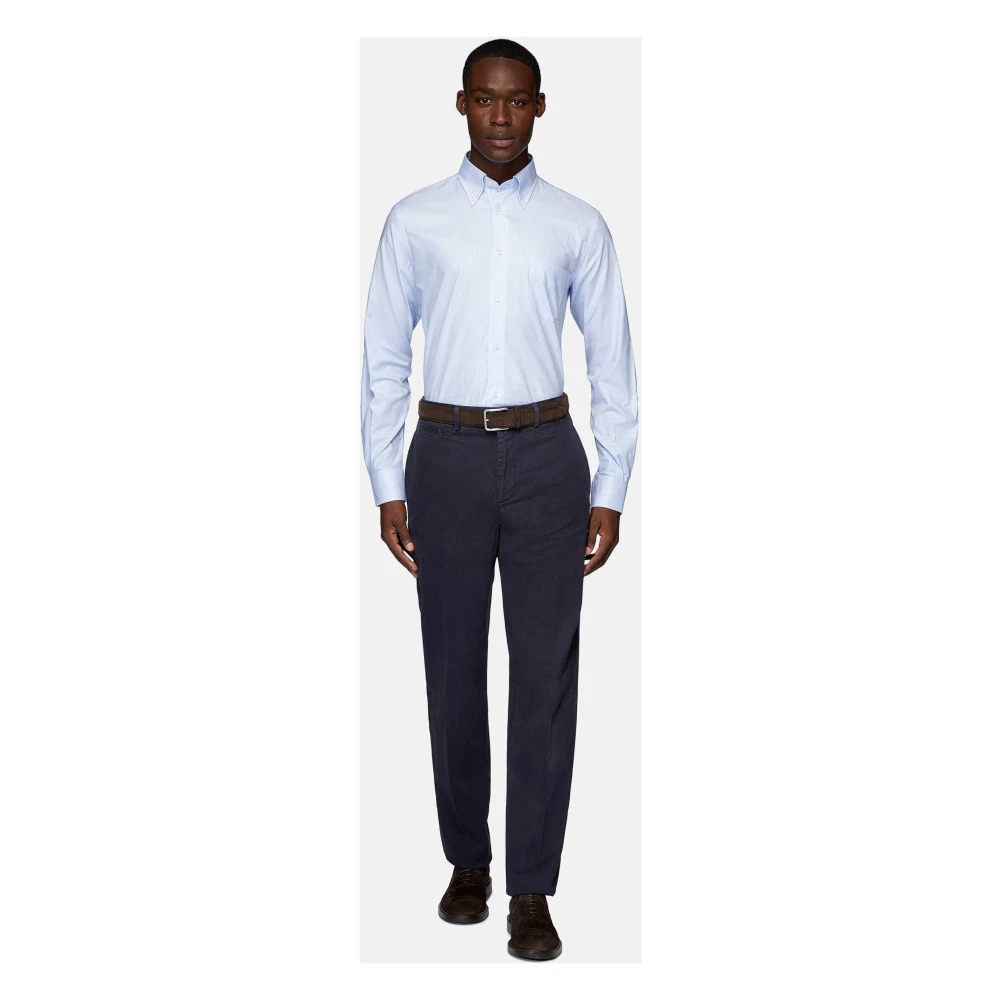 Boggi Milano Regular Fit Overhemd van Gestreept Katoenen Twill Blue Heren