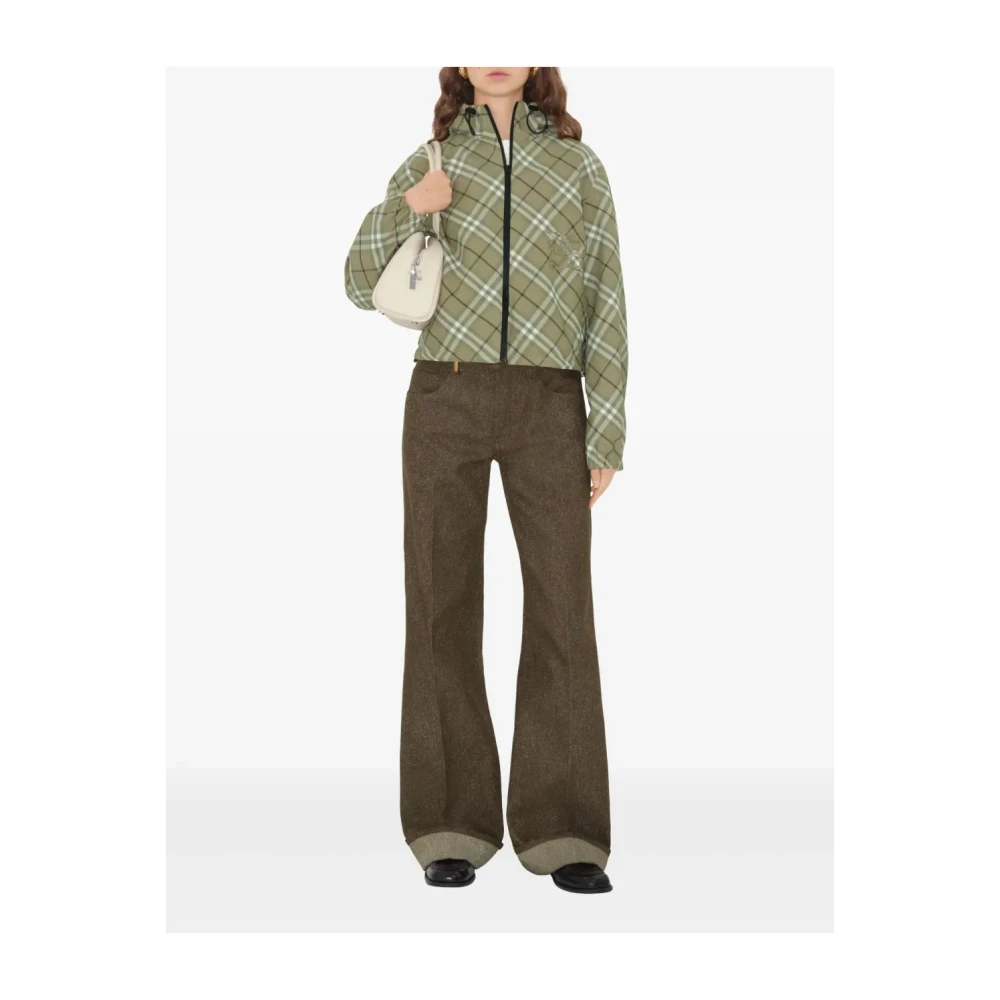 Burberry Groene Geruite Twill Jas met Capuchon Green Dames