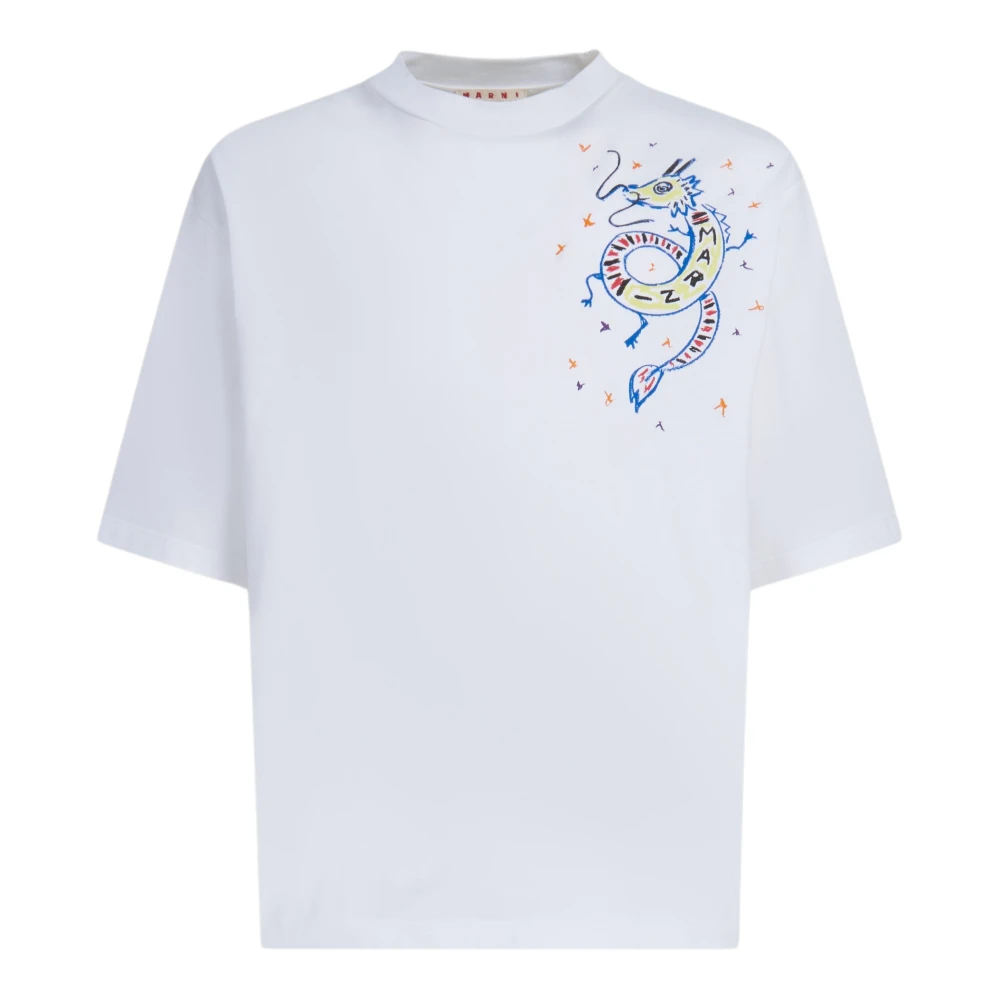 Marni jersey T-shirt met drakenprint White Heren