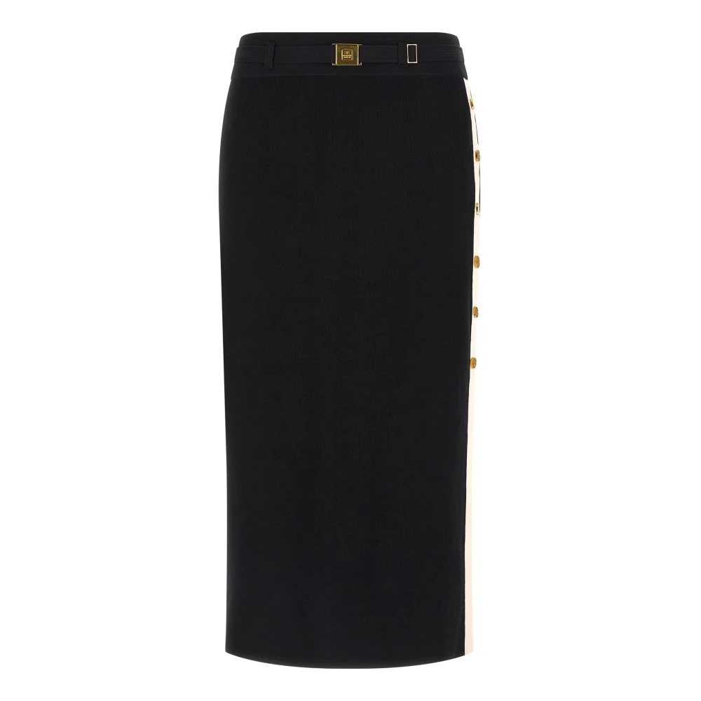 Elisabetta Franchi Women's Black Midi Skirts, M, Midi Knit Skirt