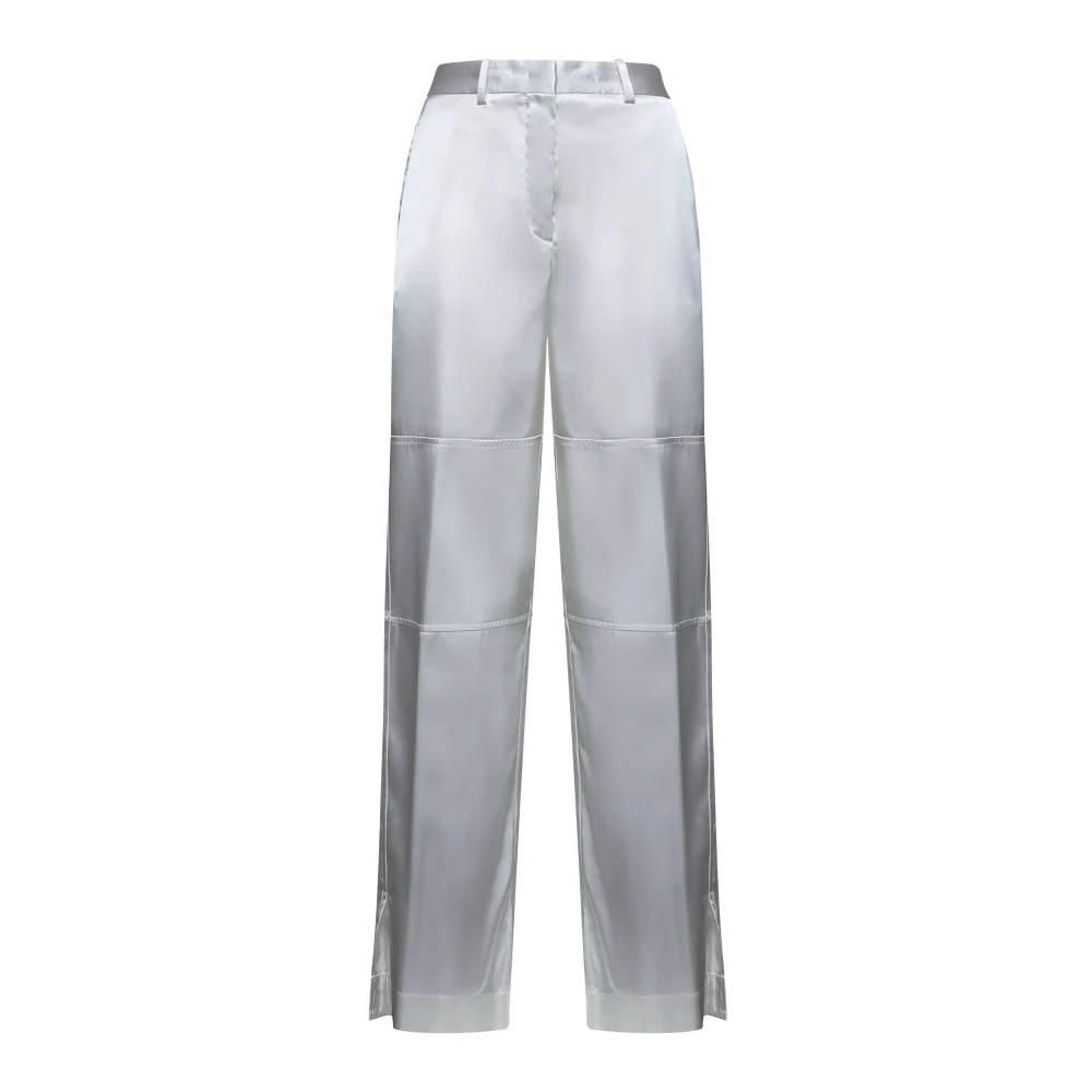 Jil Sander Women's White Satin Wide Leg Trousers