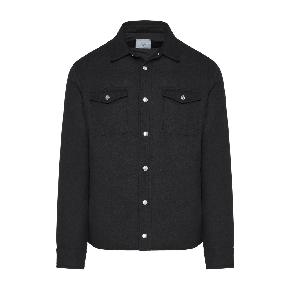 Eleventy Wollen jas met voorste knopen Black Heren