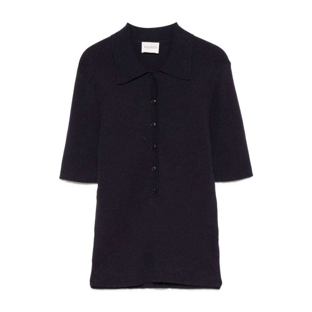 closed Navy Blue Polo Shirt Korte Mouw Blue Dames