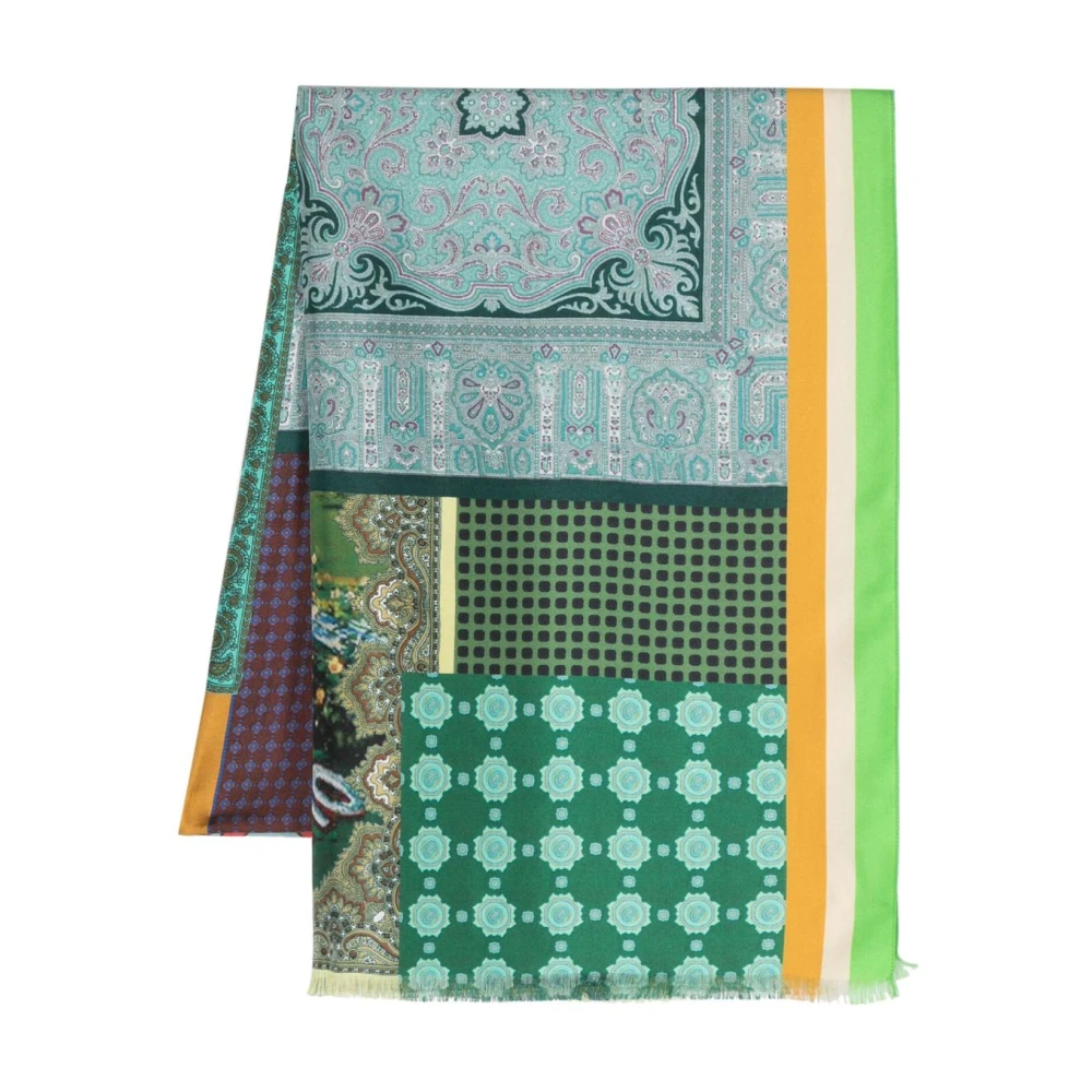 Pierre-Louis Mascia Zijden Patchwork Sjaal Groen Multicolor Green Dames