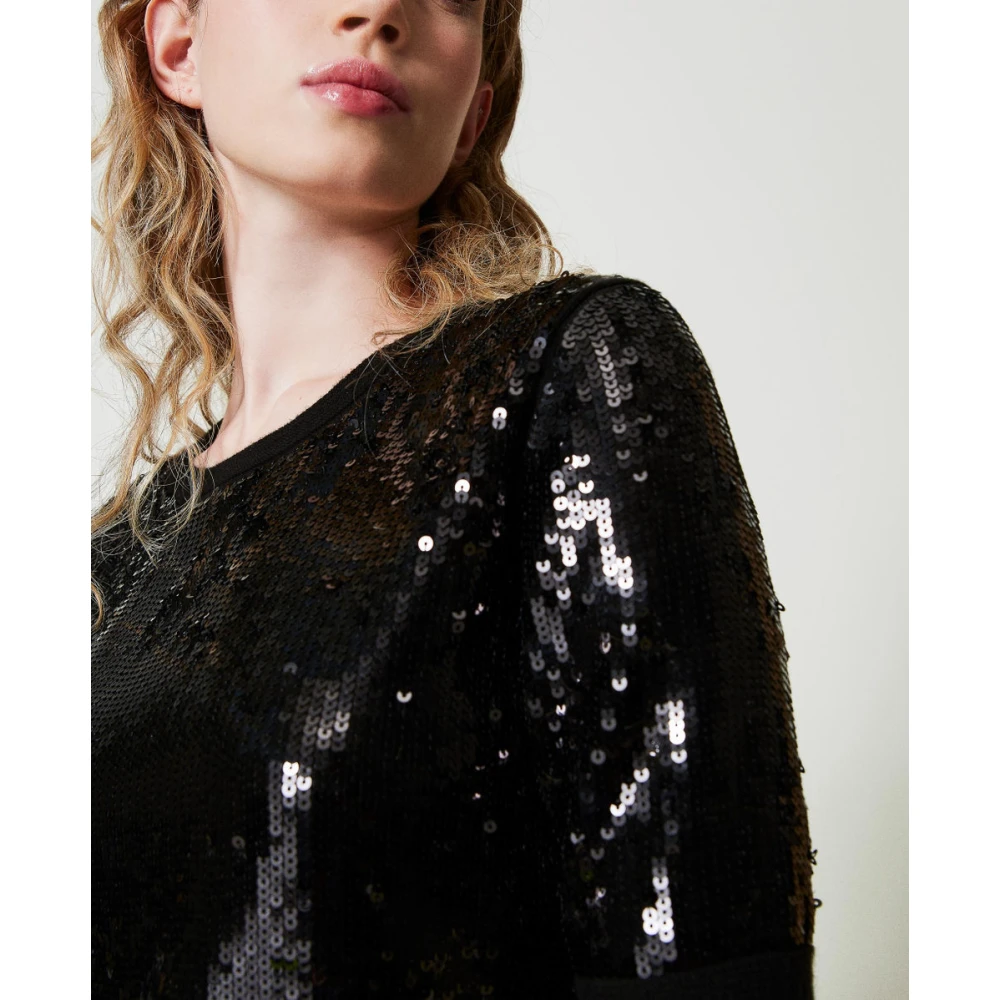 Twinset Zwarte pailletten geborduurde wollen shirt Black Dames