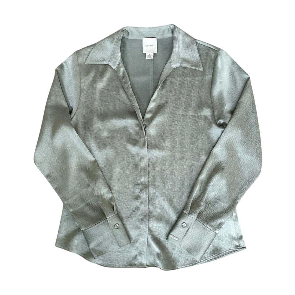 Calvin Klein Women's Green Hammered Satin Fitted Shirt - Shirts - S - Blouses & Shirts