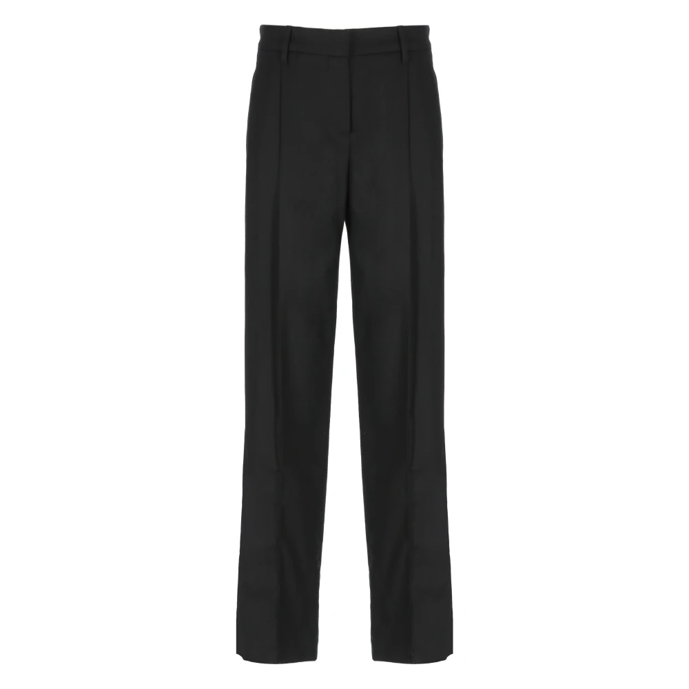 BRUNELLO CUCINELLI Zwarte Wol Kasjmier Broek met Messing Details Black Dames