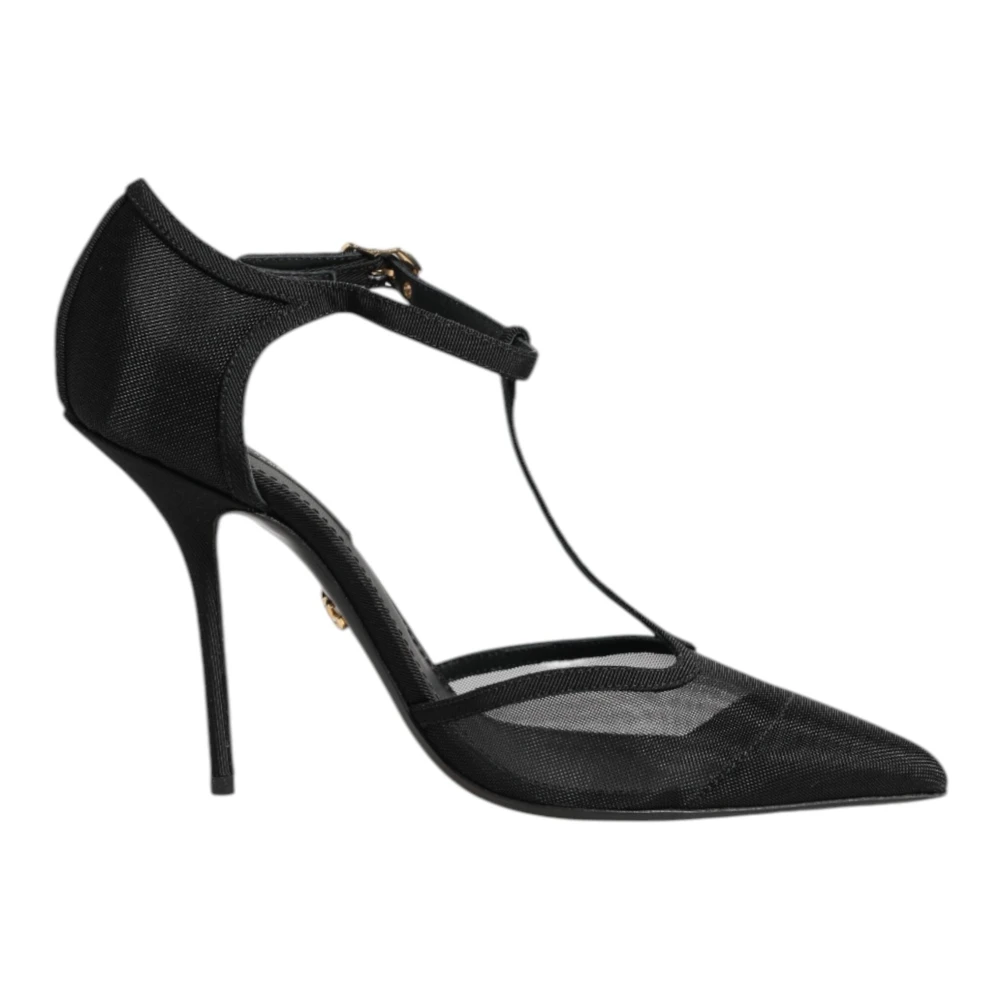 Dolce & Gabbana Women's Black Mesh T-Strap Stiletto Heels