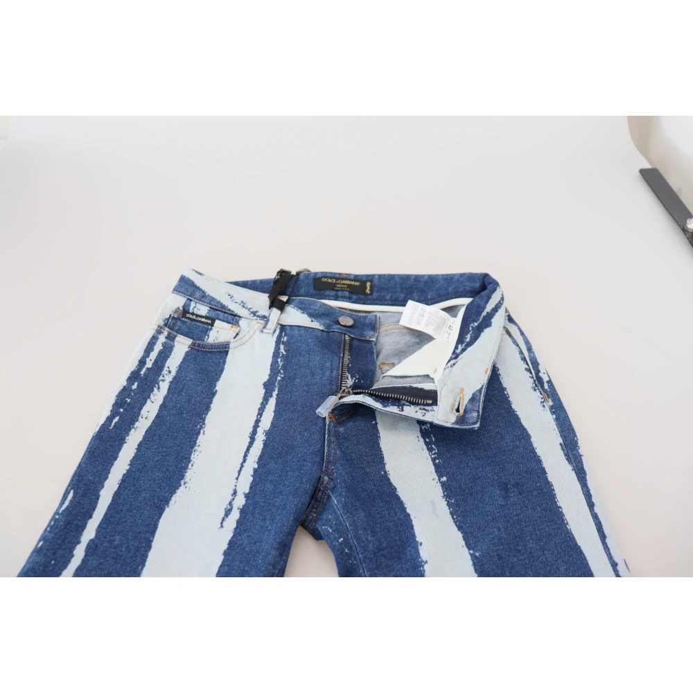 Dolce & Gabbana Elegante Gestreepte Slim Fit Jeans Blue Dames