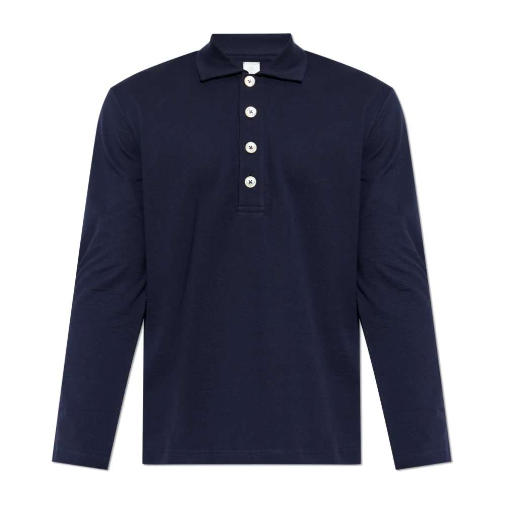 Eleventy Herren Blau Baumwoll-Langarm-Polohemd