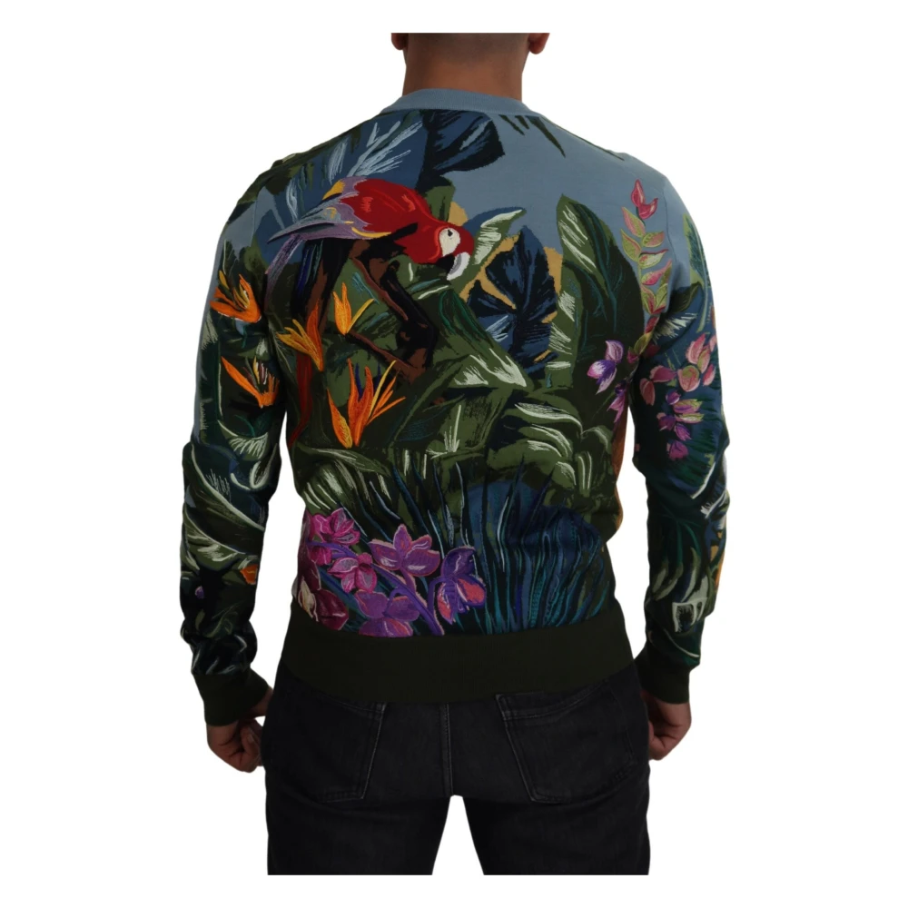 Dolce & Gabbana Jungle Geborduurde Wol-Zijde Trui Multicolor Heren
