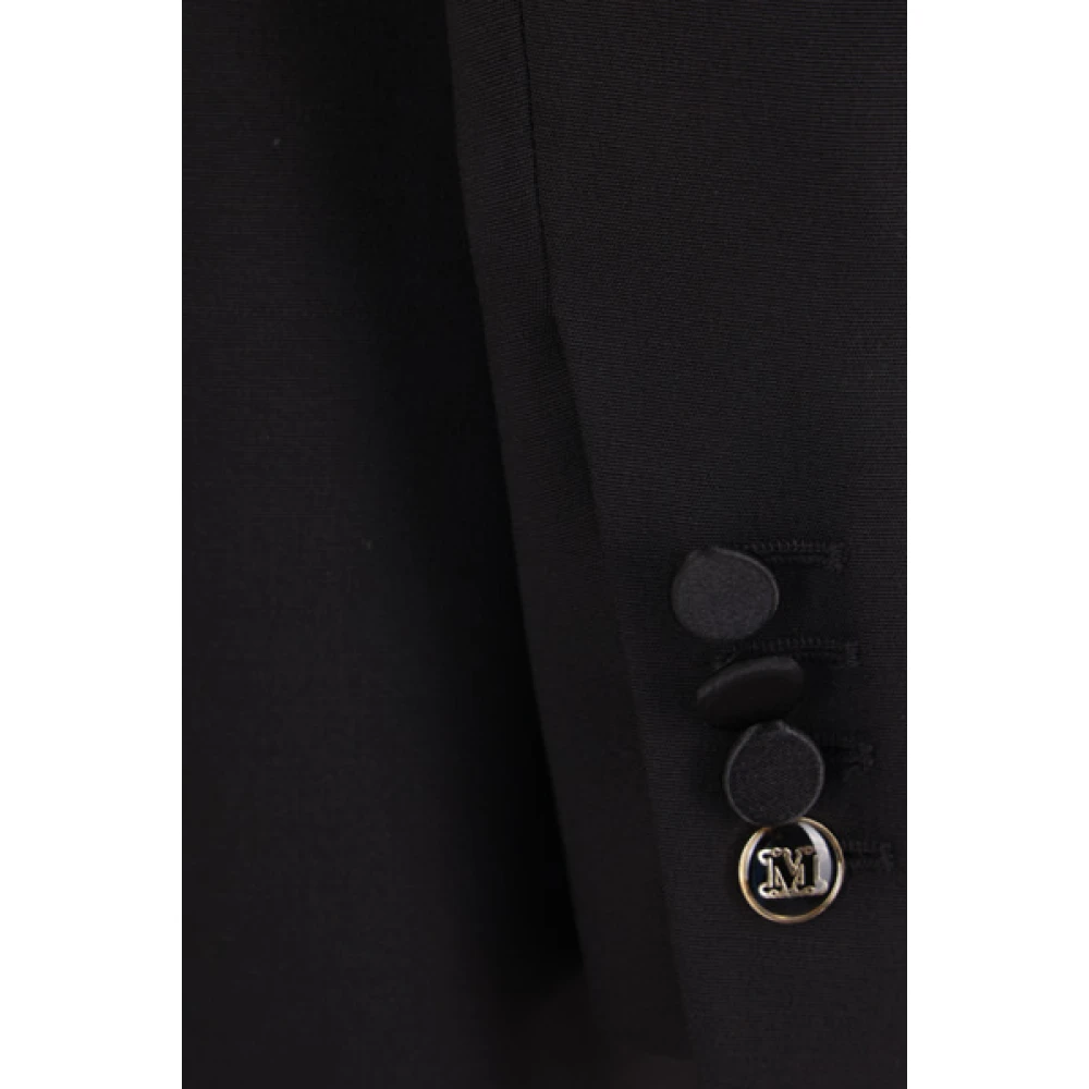Max Mara Zwarte wollen en mohair jas met satijnen revers Black Dames