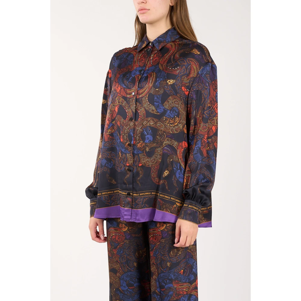 Just Cavalli Gedrukte satijnen overhemd met knoopsluiting Multicolor Dames