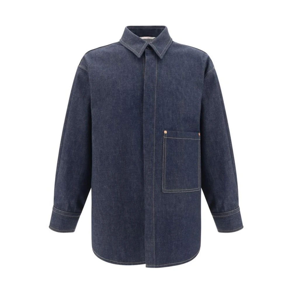 Valentino Klassieke Denim Overhemd met Verborgen Sluiting Blue Heren