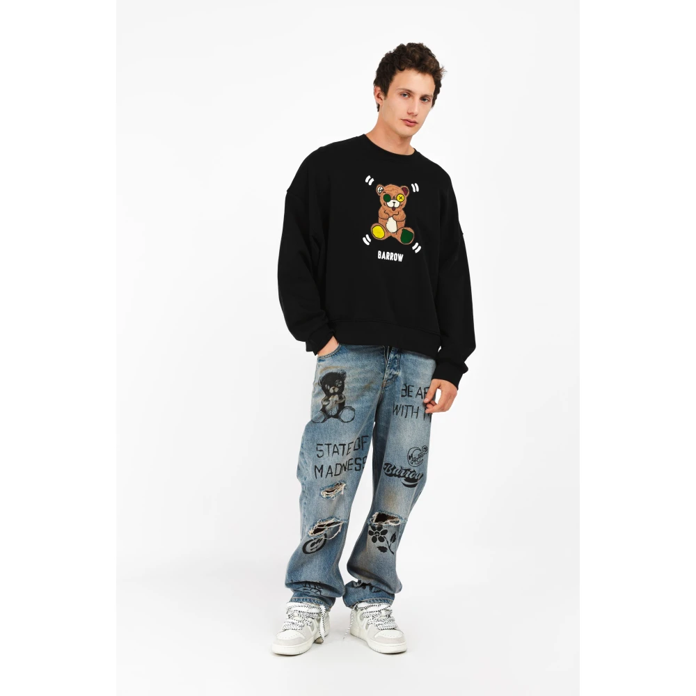 Barrow Sweatshirt met ronde hals en print Black Unisex