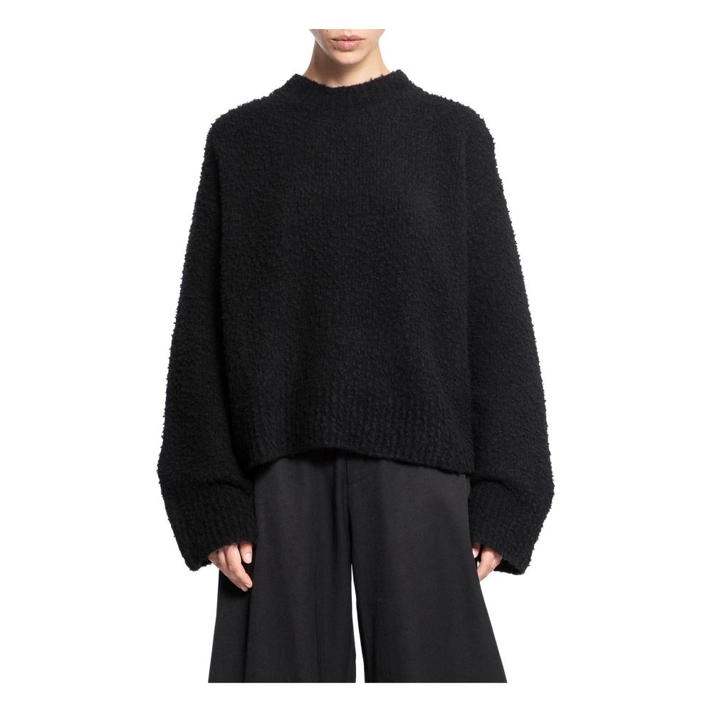 UMA Wang Svart Ribbstickad Oversized Tröja Black, Dam