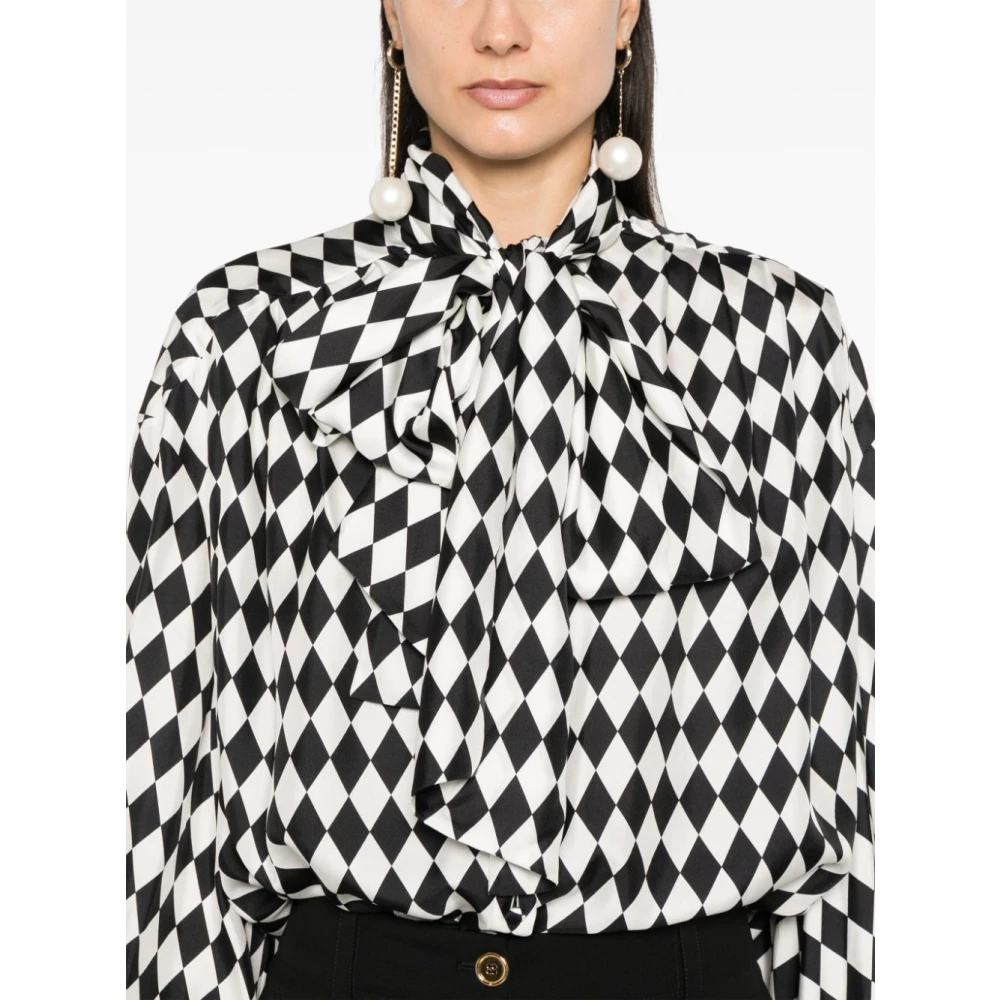Balmain Diamantpatroon Zwart Wit Blouse Black Dames