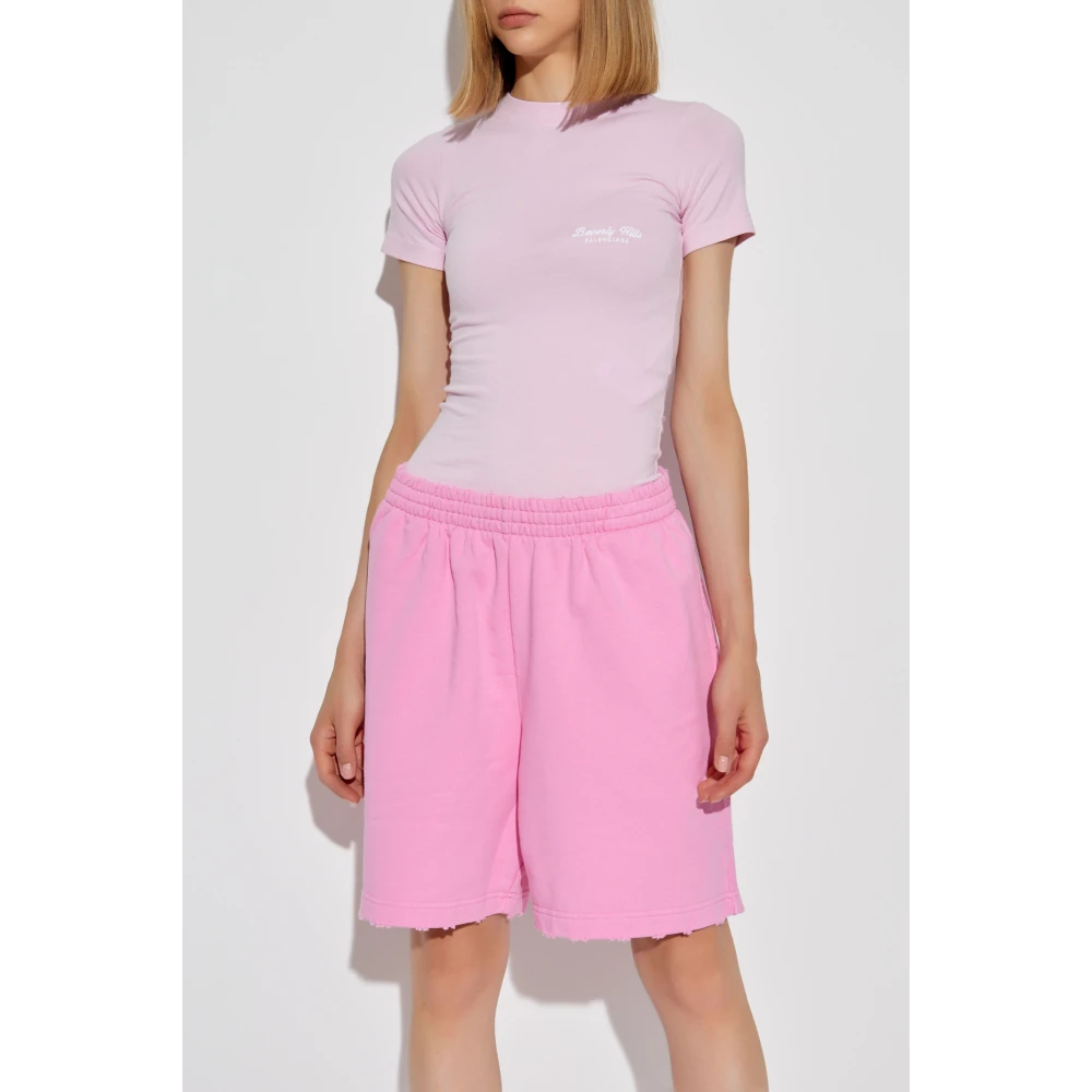 Balenciaga T-shirt met geborduurd logo Pink Dames