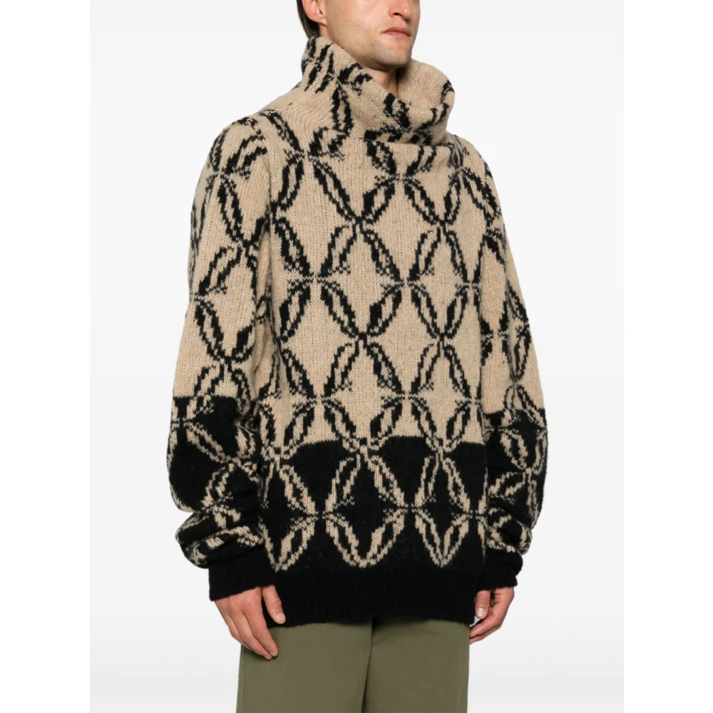Dries Van Noten Alpaca Wol Coltrui met Intarsia Beige Heren