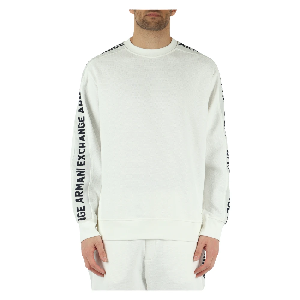 Armani Exchange Katoenmix Crewneck Sweatshirt met Logo Bands White Heren