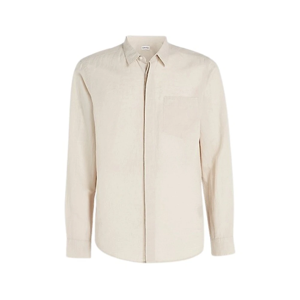Calvin Klein Overshirt- CK Linen Cotton Regular Shirt Beige Heren