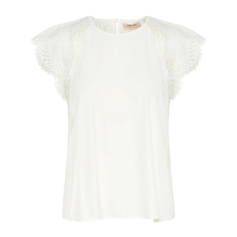 Cream Women's White Blouses, S, Elegant Lace Blouse In Snow