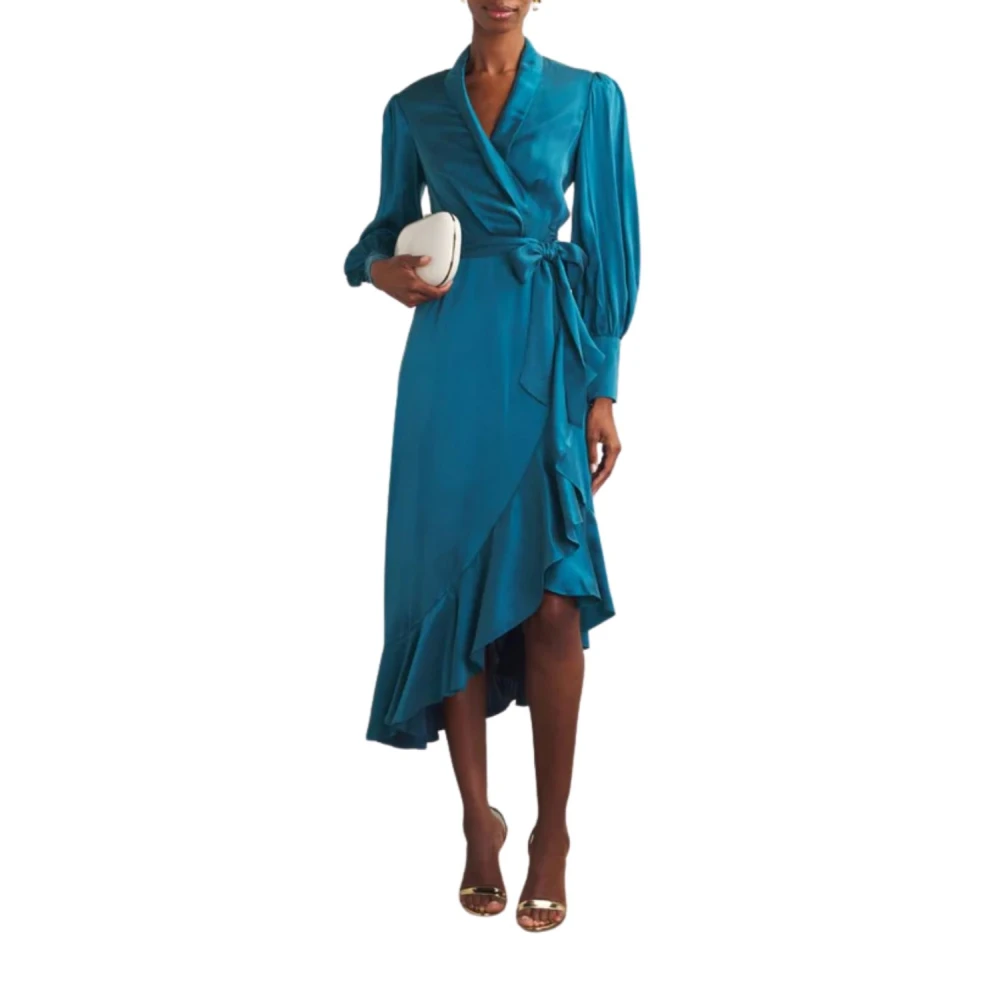 Zimmermann Zijden Wrap Midi Jurk Teal Blue Dames