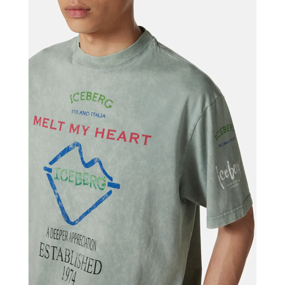 Iceberg Relaxed fit mintgroene katoenen jersey T-shirt Green Heren