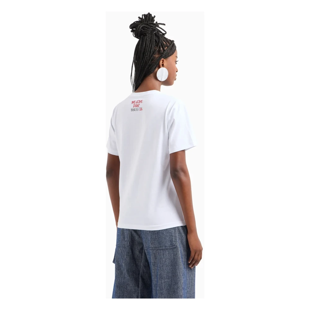 Emporio Armani Wit dames T-shirt met fluwelen Dalmatian-print White Dames