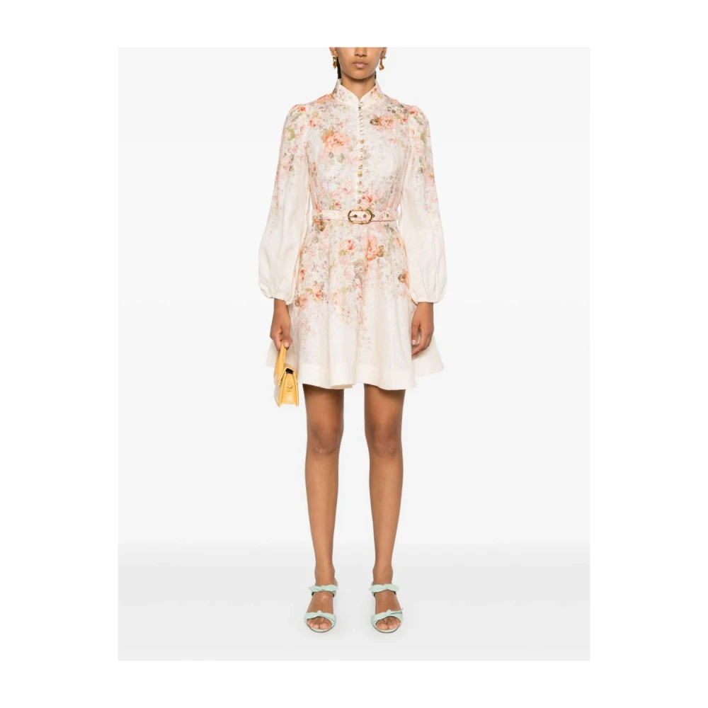 Zimmermann Roze Linnen Jurk met Blouson Mouwen Pink Dames