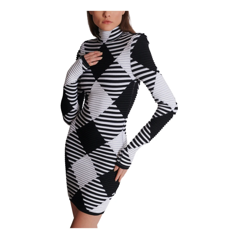 Balmain Korte Jurk in Gerolde Gingham Knit Black Dames