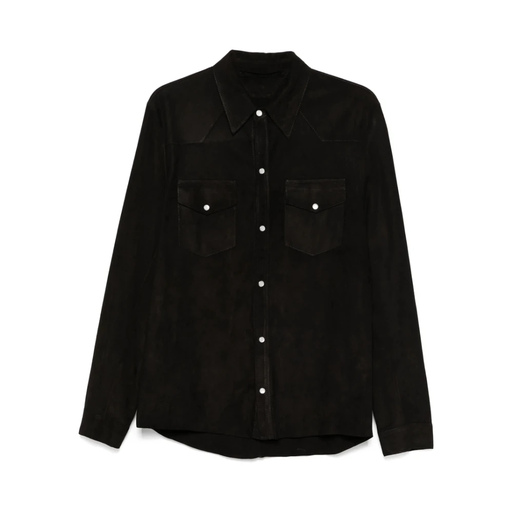 Salvatore Santoro Zwart leren bovenkleding met drukknoopsluiting Black Heren