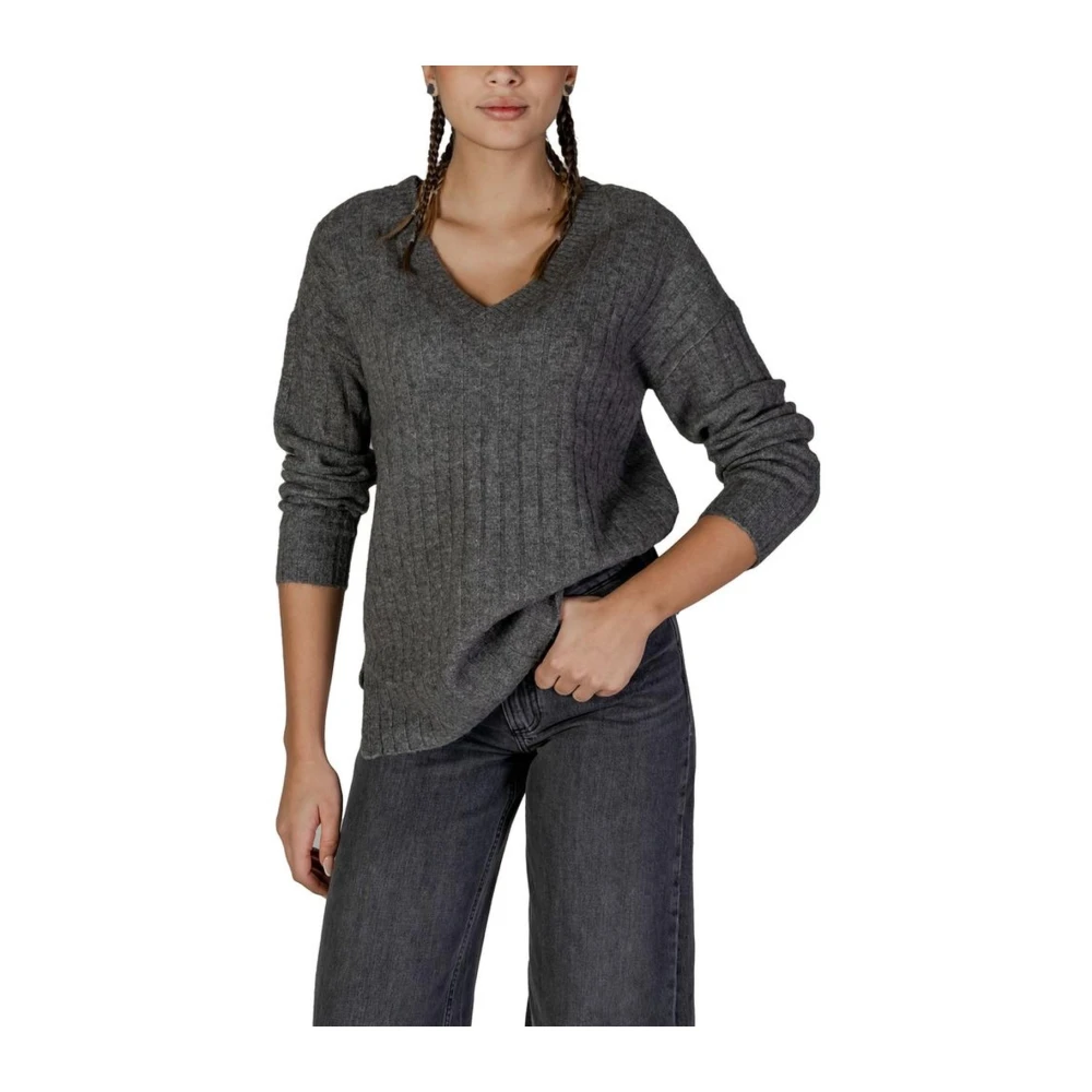Vila Acryl Blend Sweater met Polyester Gray Dames