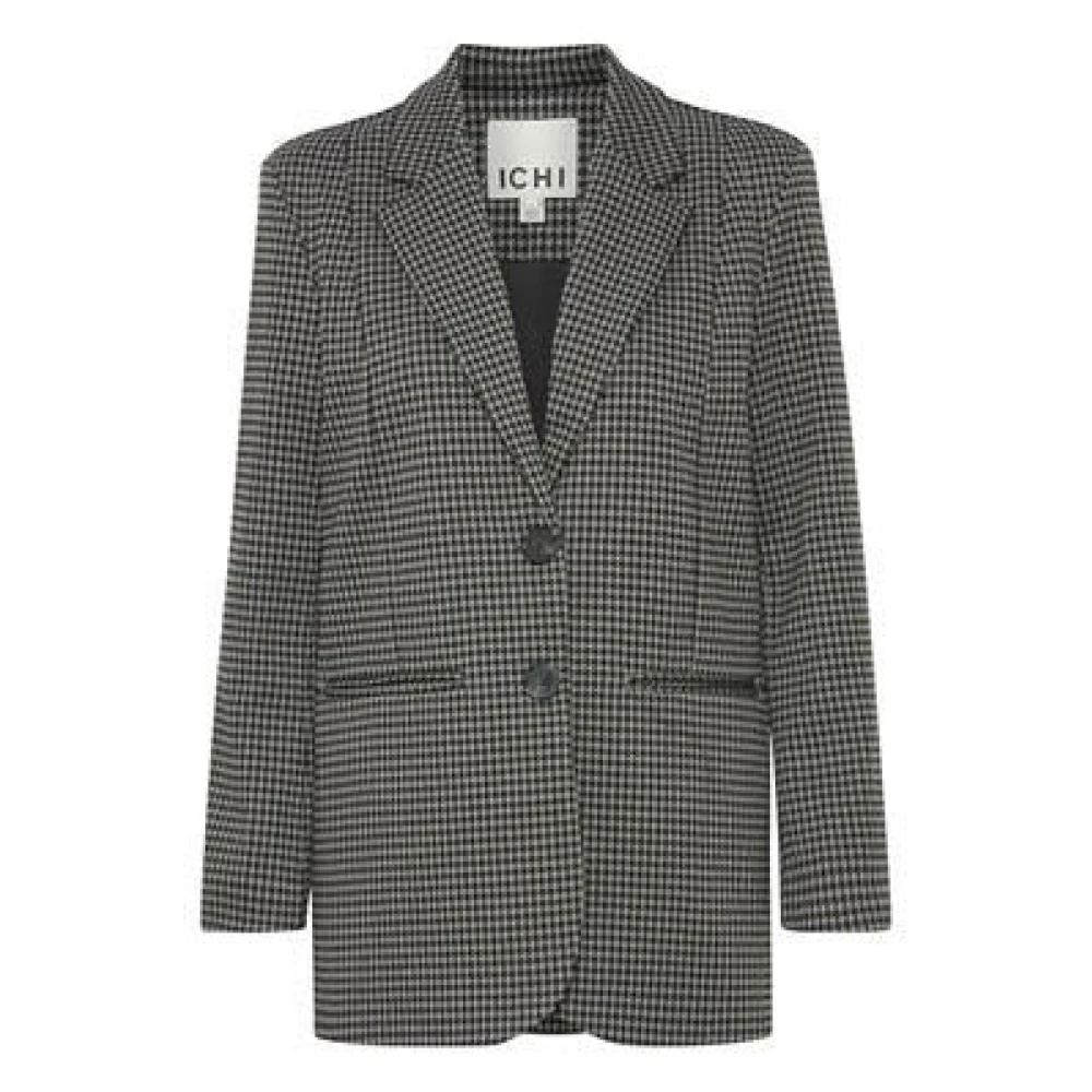 Ichi Houndstooth Oversize Jack Zwart Grijs Black Dames