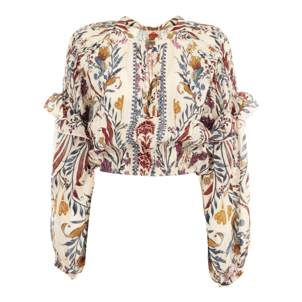 Farm Rio Romantische Crème Blouse met Lange Mouwen Beige Dames